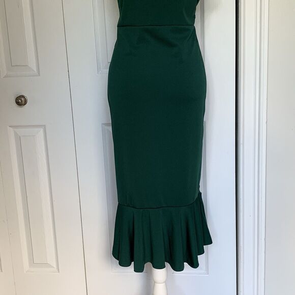 Women Night Gown Dress Large Green One Shoulder Ruffle Hem CHICME - Picture 15 of 16